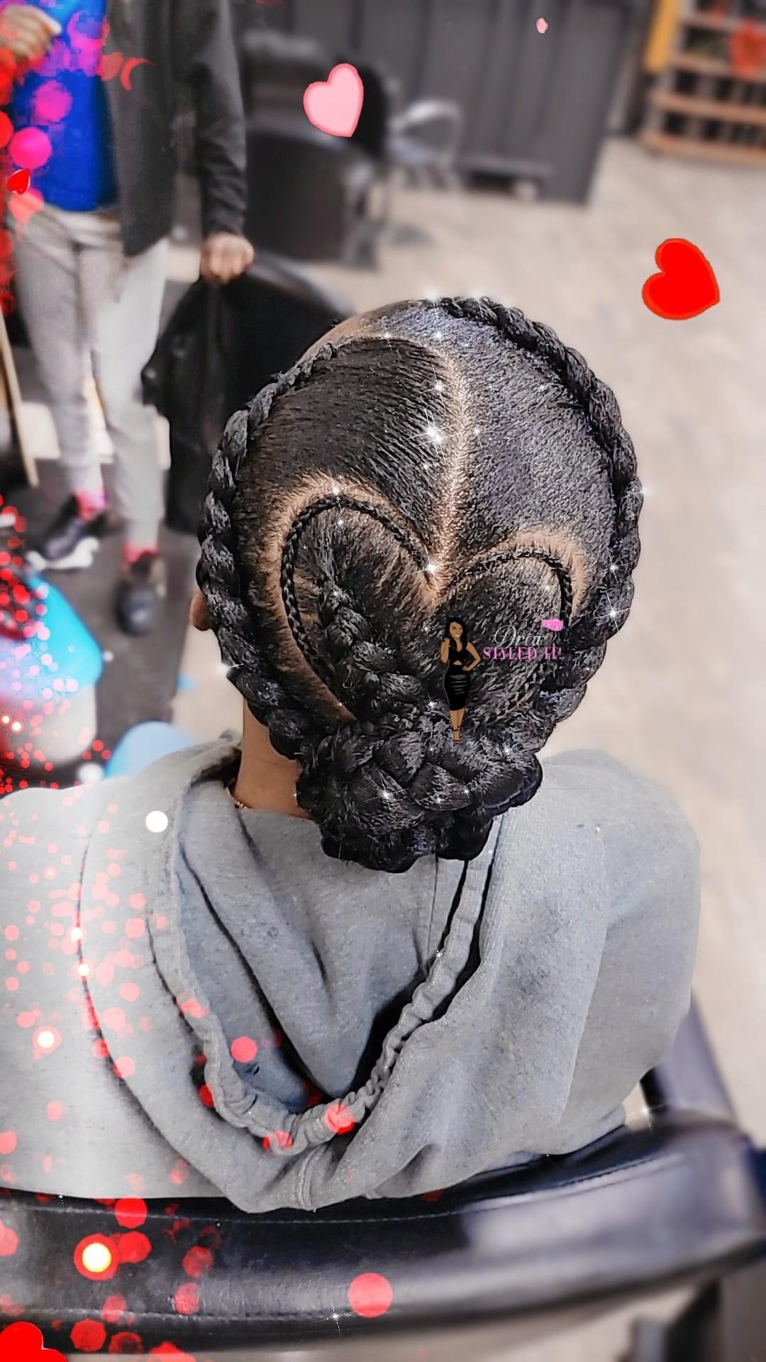 Braided heart updo pinned into a bun